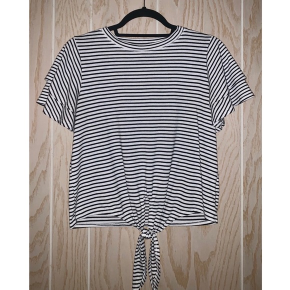 Black & White Striped Tie Knot Tee - Picture 1 of 4